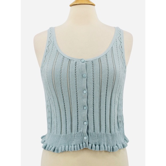 American Eagle Tops - American‎ Eagle Button Front Tank Top Size Medium Blue Knit Ruffle Hem